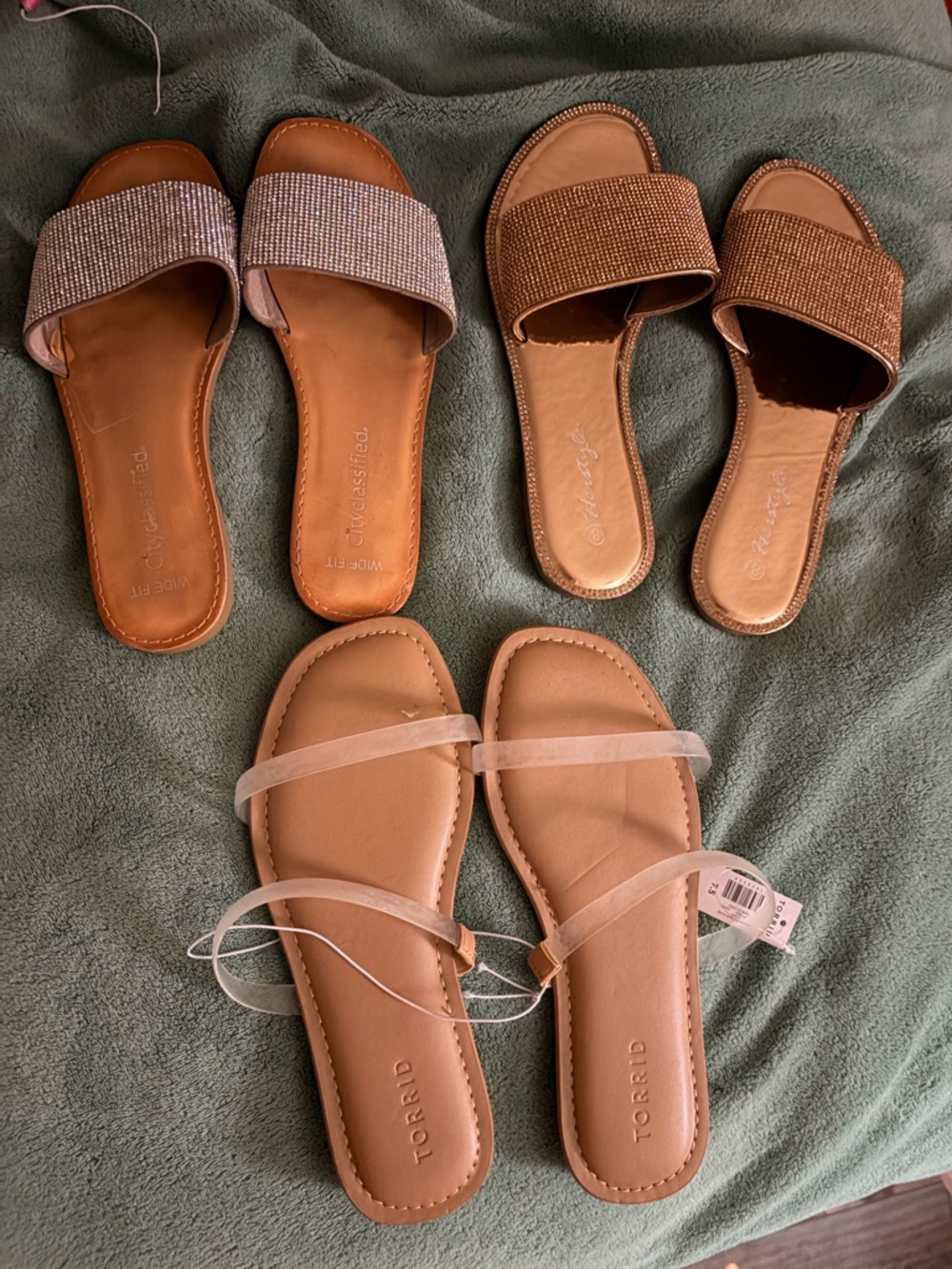 torrid Tan Slide Sandals with Clear Straps